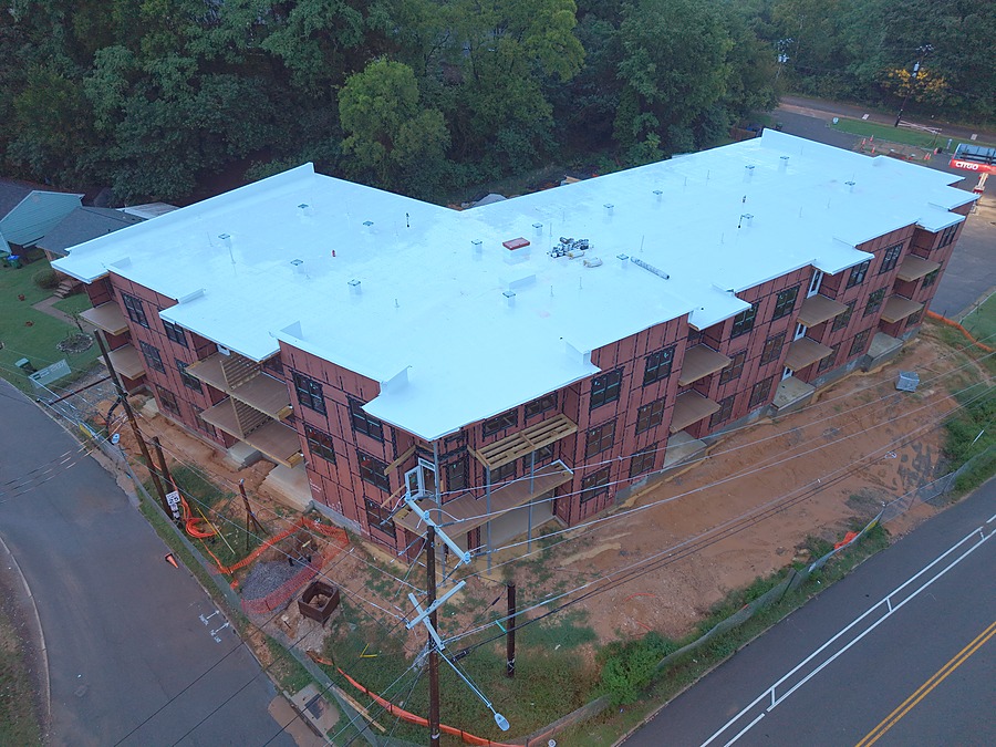 Aerial photo of an active construction site