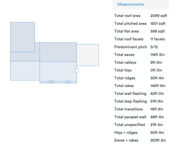 Roof measurement report for the Chesterfield residence with solar array, showing facet layout, area, pitch, and edge lengths