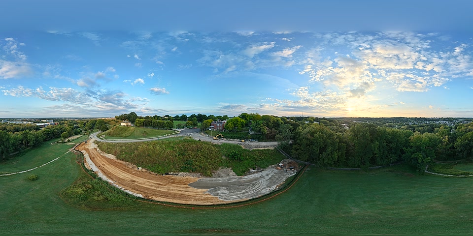 Frame from a 360-degree aerial panorama of the site perimeter. Click to look around.